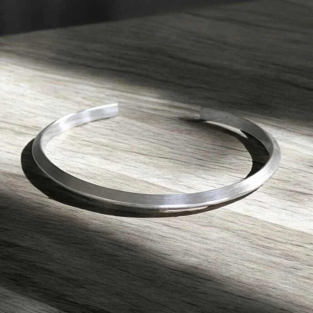 Brushed sterling silver pyramid open cuff bangle bracelet